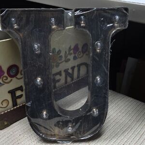 Rustic Metal Letter 'U' with LED Lights